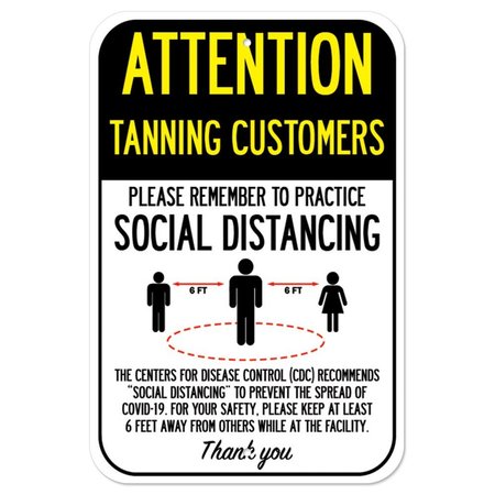 SIGNMISSION Public Safety Sign-Tanning Customers Practice Social Distancing, Heavy-Gauge, 12" H, A-1218-25365 A-1218-25365